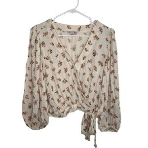 American Eagle Outfitters Cream Floral Wrap Blouse Top Size Small